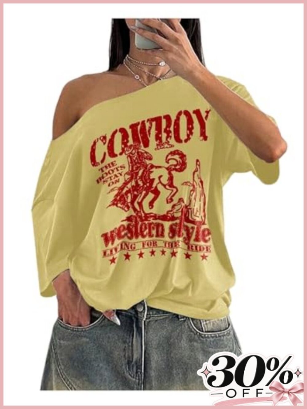 Milumia Off Shoulder Graphic Tee Oversized Short Sleeve Yellow